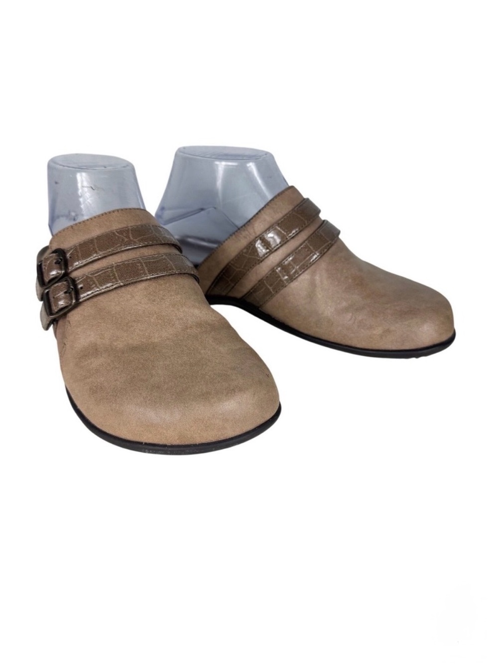 Vionic Bedford Womens Taupe Tan Double Buckle Croc Strap Orthotic Clog‎ Mules 7